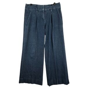 Larry Levine Womens 8 Wide Leg Jeans Blue Stretch Pleated Trouser Denim Career